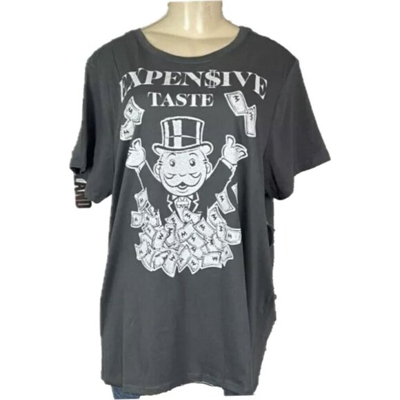 Hasbro L Gray Crew Neck Monopoly Expensive Taste Money Graphic Short Sleeve Tee - Picture 2 of 6